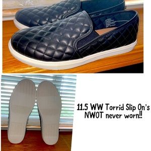 Torrid size 11.5W black quilted pleather slip on shoes
Never worn